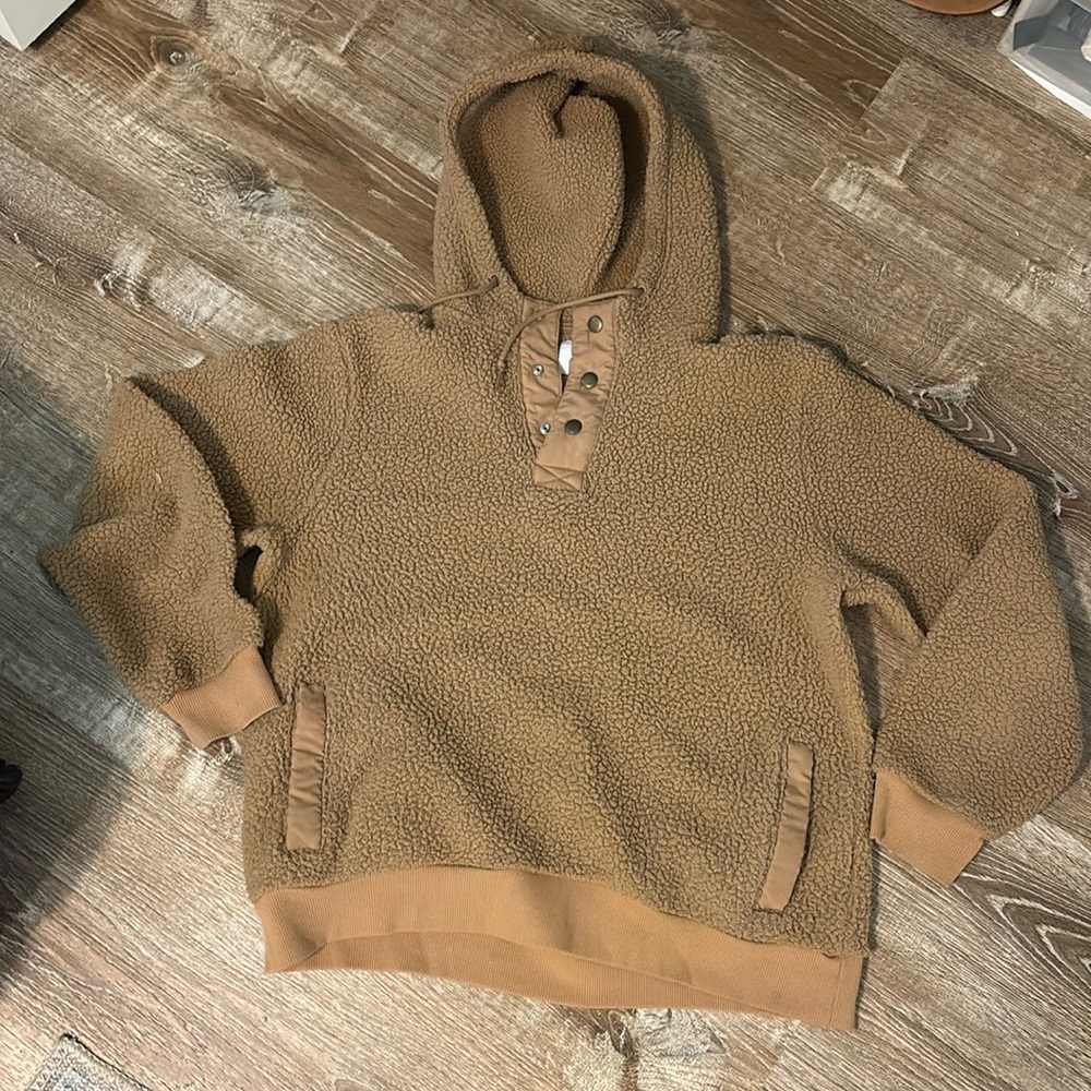 Old Navy Sherpa tan pullover hoodie sweater shirt XL